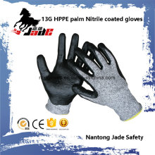 Safety Glove, 13G Hppe Safety Nitrile Smooth Coated Cut Resistant Glove Level Grade 3